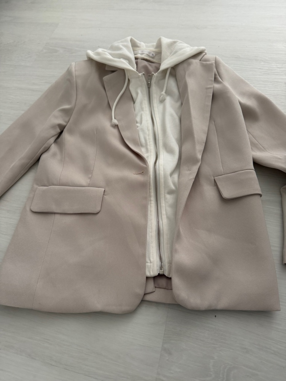 Women's Six Fifty Neutral Beige Blazer with Removable White Hoodie - Picture 4 of 4